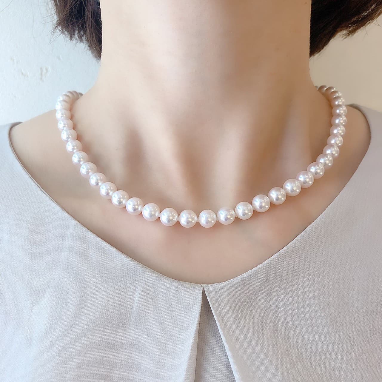 Akoya pearl necklace & pearl earrings set【M】/アコヤ真珠ネックレス＆イヤリングセット Mサイズ-3